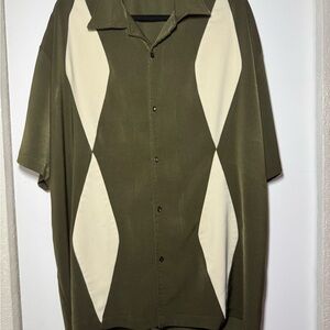 EUC Steady Clothing Diamond Duo Bowling Shirt in Olive Green / Cream Size 3X